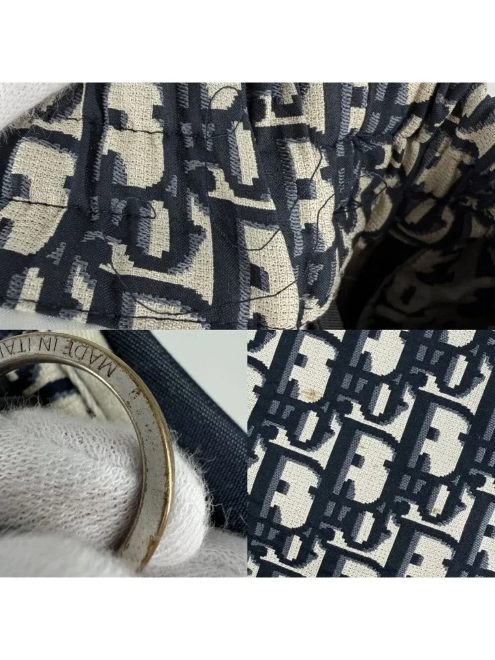 Dior Pants Oblique Shorts 34 Navy Beige Silver Polyester Spring Summer Vintage